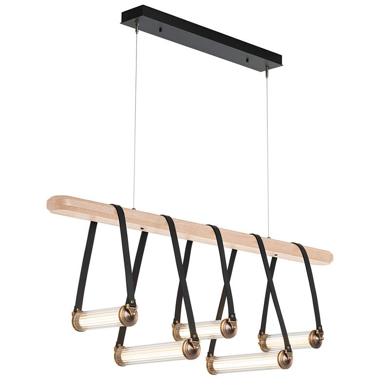 Image 1 York Linear 5-Light LED Pendant - Brass - Black - Maple - Clear - Standard