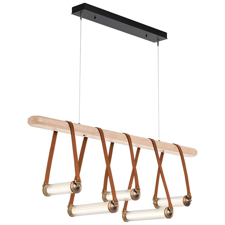 Image 1 York Linear 5-Light LED Pendant - Brass - Brown - Maple - Clear - Standard