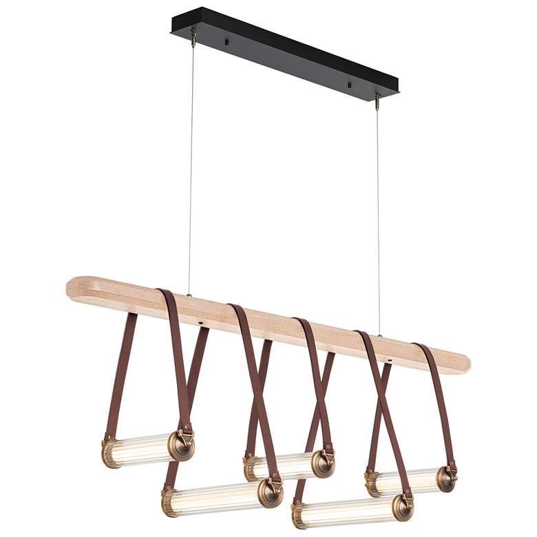 Image 1 York Linear 5-Light LED Pendant - Brass - Brown - Maple - Clear - Standard