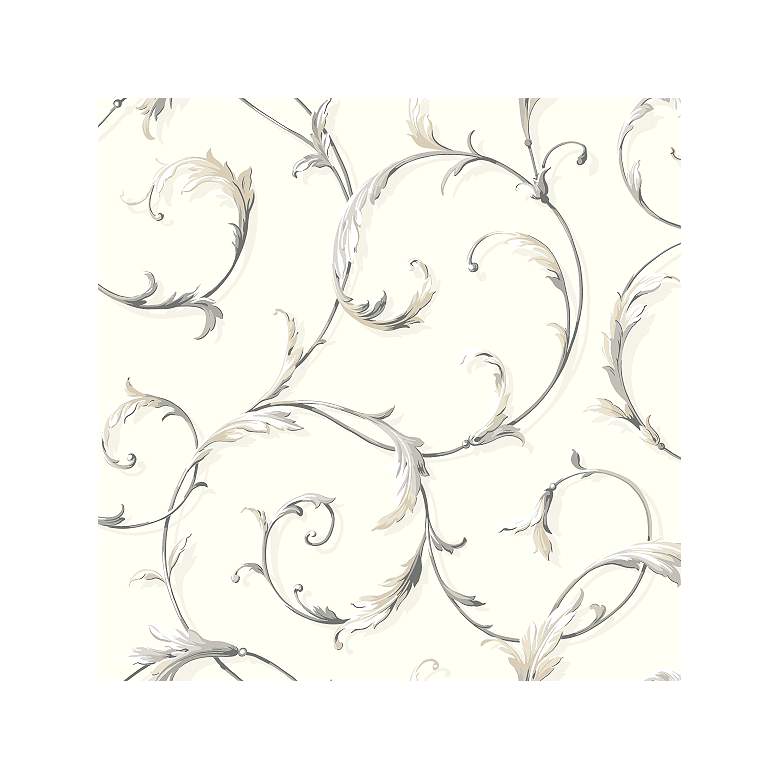 Image 1 York Sure Strip Cream Acanthus Scroll Pre-Pasted Wallpaper