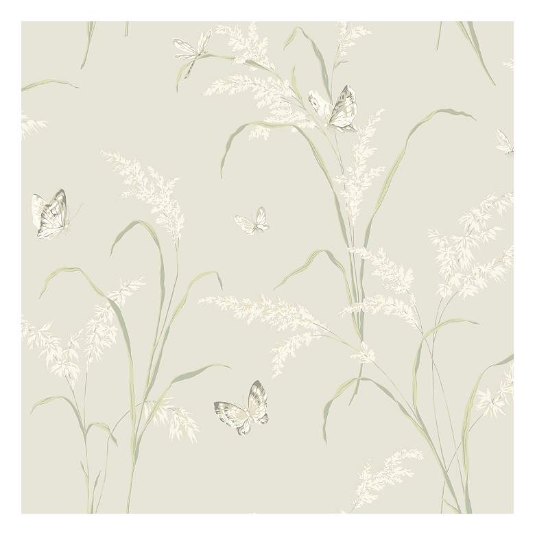 York Sure Strip Cream Tall Grass with Butterflies Wallpaper