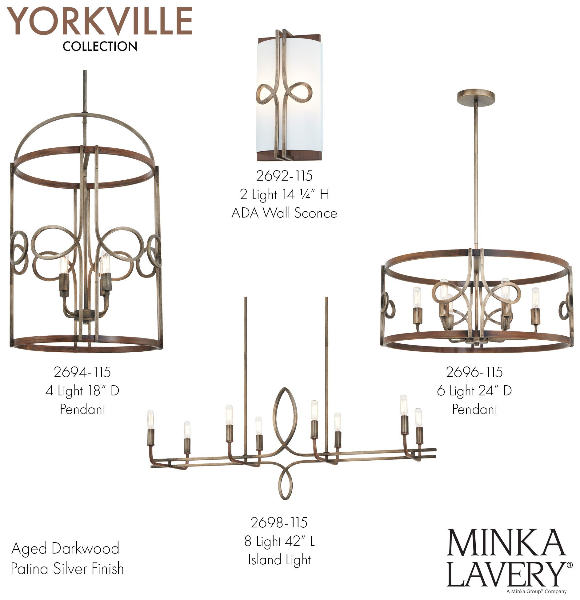 Image 7 Yorkville 18"W Darkwood with Silver Patina 4-Light Pendant more views