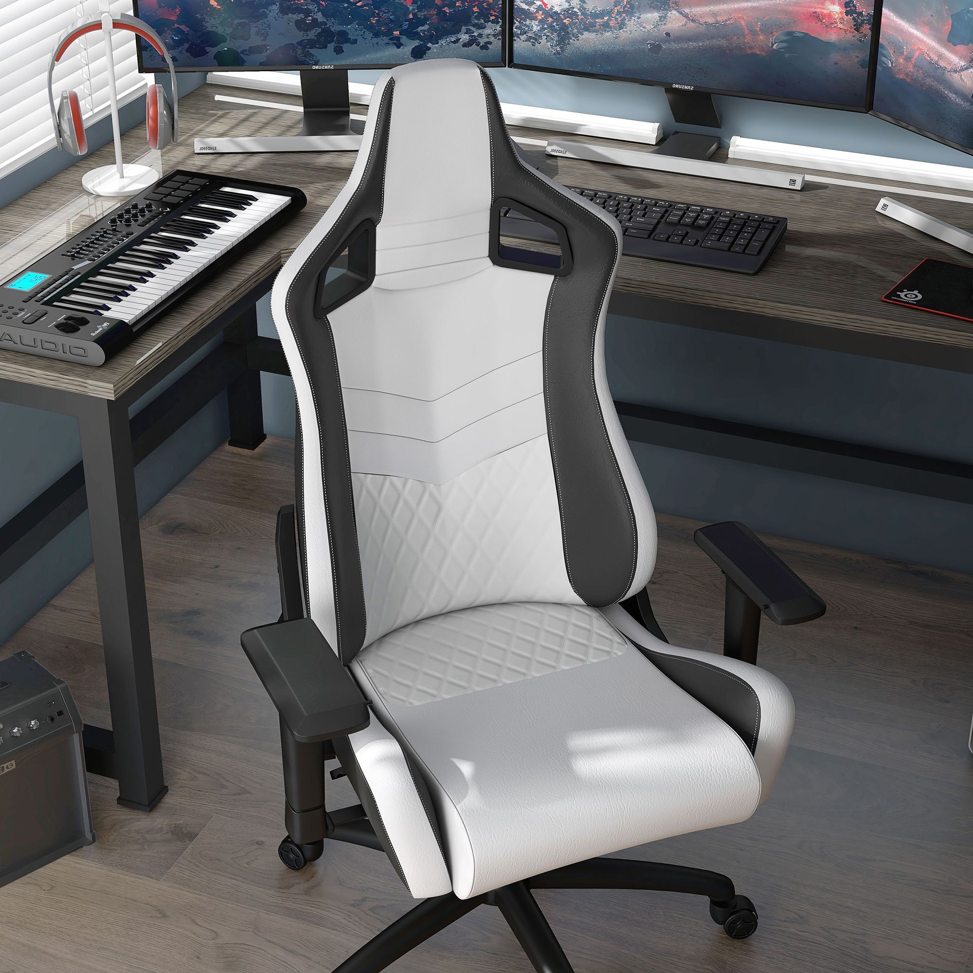 Young Black White Faux Leather Adjustable Gaming Chair