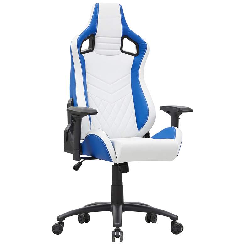 Image 1 Young Blue White Faux Leather Adjustable Swivel Gaming Chair