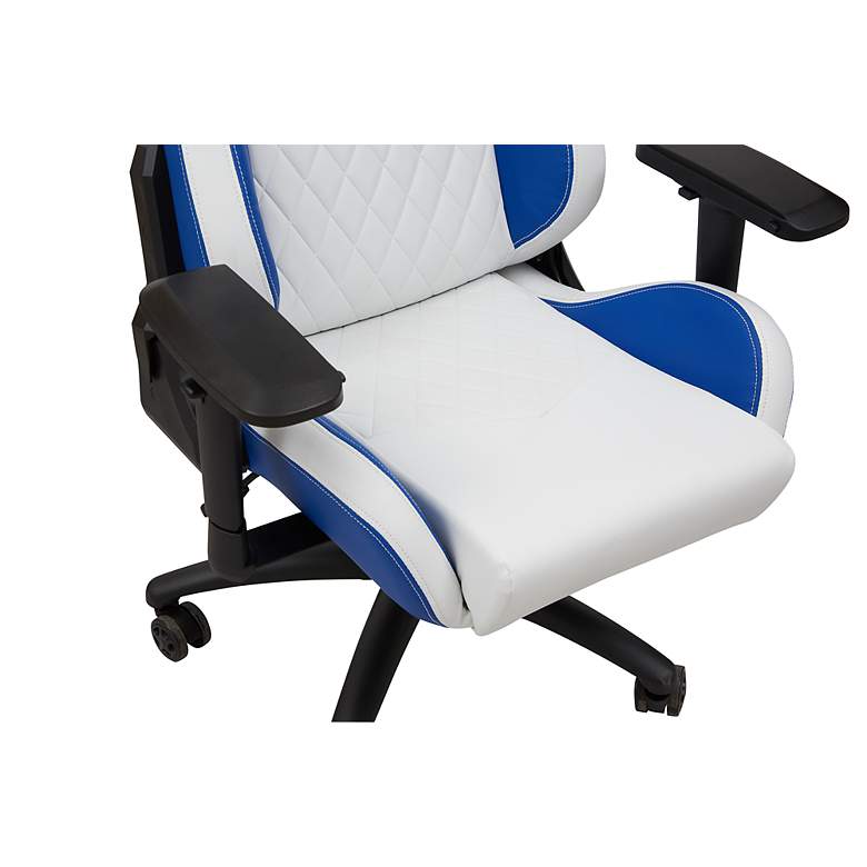 Image 2 Young Blue White Faux Leather Adjustable Swivel Gaming Chair more views