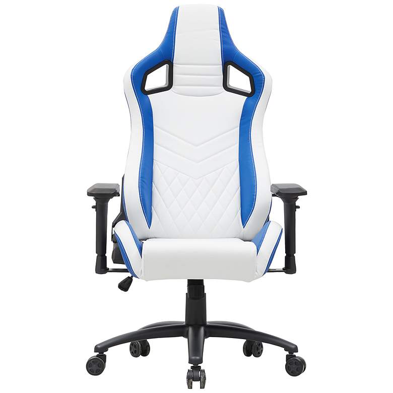 Image 5 Young Blue White Faux Leather Adjustable Swivel Gaming Chair more views