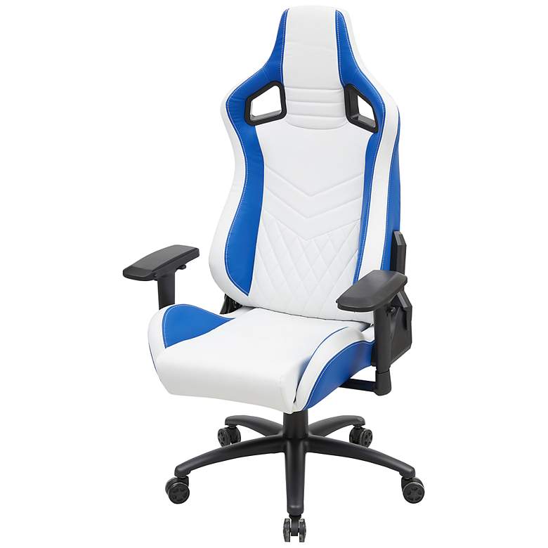 Image 6 Young Blue White Faux Leather Adjustable Swivel Gaming Chair more views