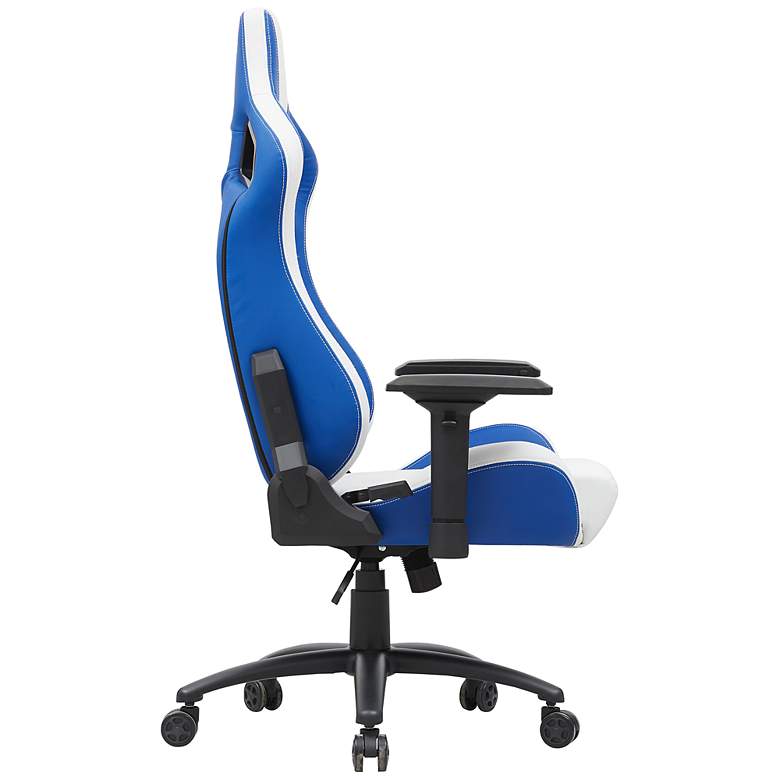 Image 7 Young Blue White Faux Leather Adjustable Swivel Gaming Chair more views