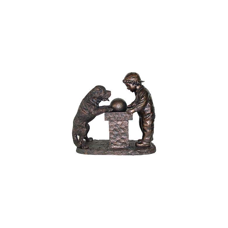 Image 1 Young Boy and St. Bernard Dog Antique Bronze 31 inchH Fountain