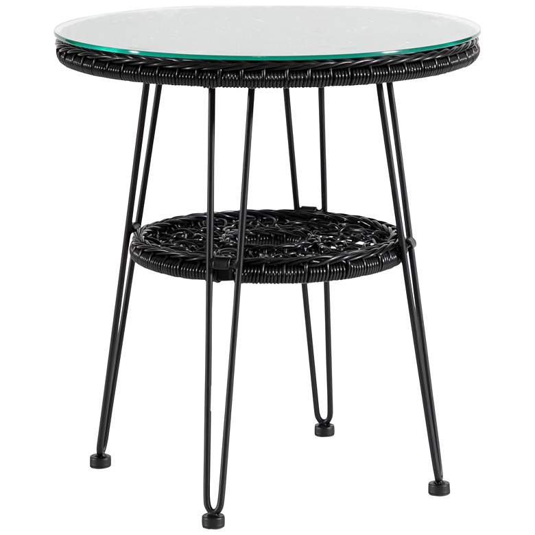 Image 2 Ysar 19 1/4" Wide Black Wicker 1-Shelf Outdoor Side Table