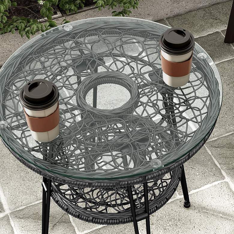 Image 3 Ysar 19 1/4" Wide Black Wicker 1-Shelf Outdoor Side Table more views