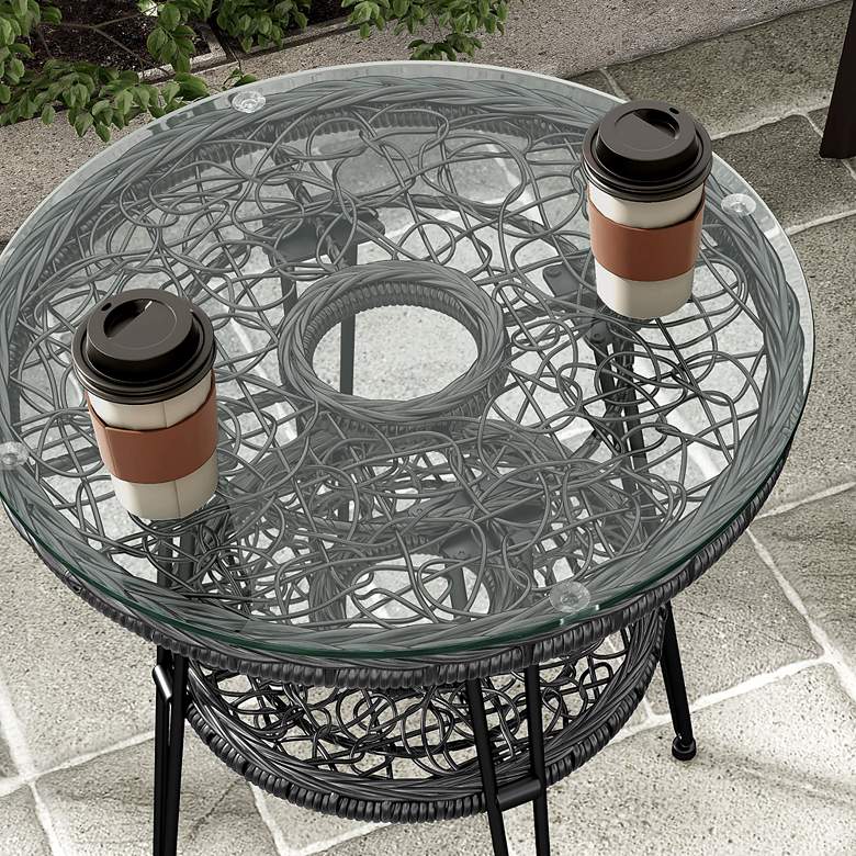 Image 3 Ysar 19 1/4 inch Wide Black Wicker 1-Shelf Outdoor Side Table more views