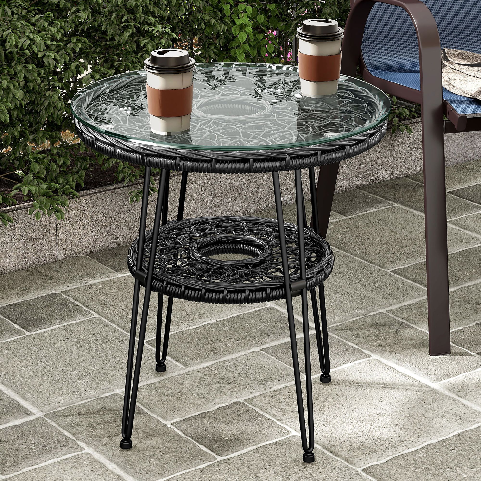 Ysar 19 1/4" Wide Black Wicker 1-Shelf Outdoor Side Table