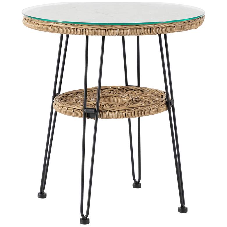 Image 2 Ysar 19 1/4" Wide Natural Wicker 1-Shelf Outdoor Side Table