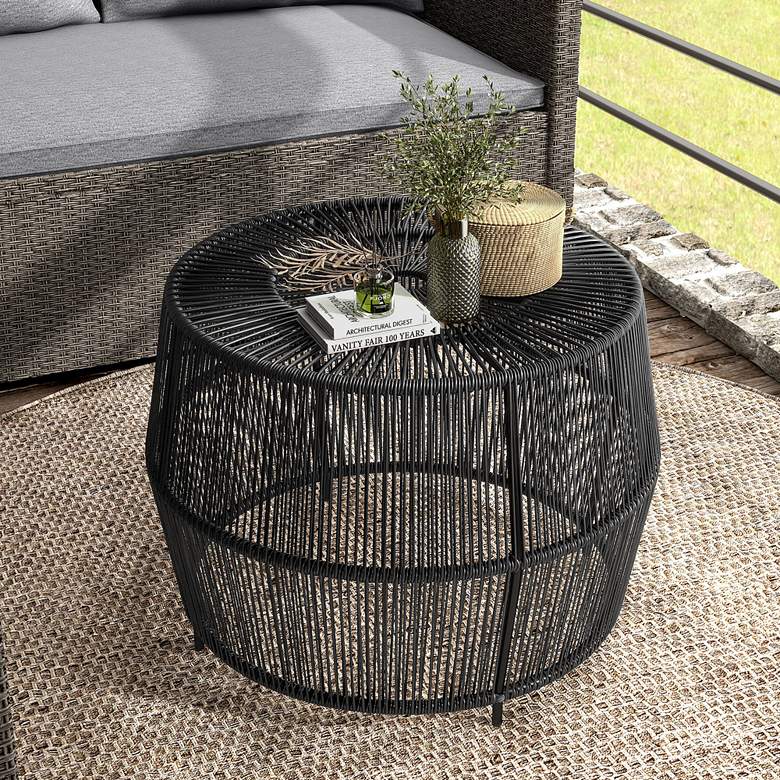 Image 1 Ysar 21 3/4" Wide Black Wicker Round Outdoor Side Table