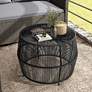 1_Ysar 21 3/4" Wide Black Wicker Round Outdoor Side Table