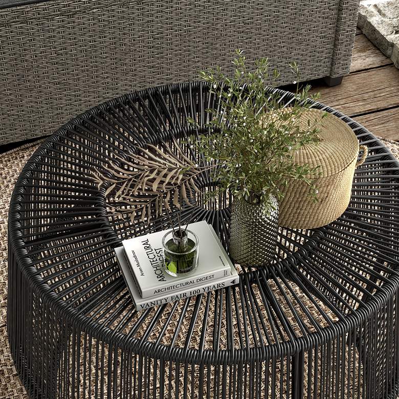 Image 6 Ysar 21 3/4" Wide Black Wicker Round Outdoor Side Table more views