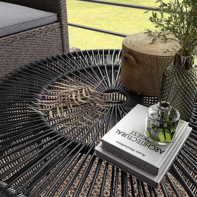 Image 7 Ysar 21 3/4" Wide Black Wicker Round Outdoor Side Table more views