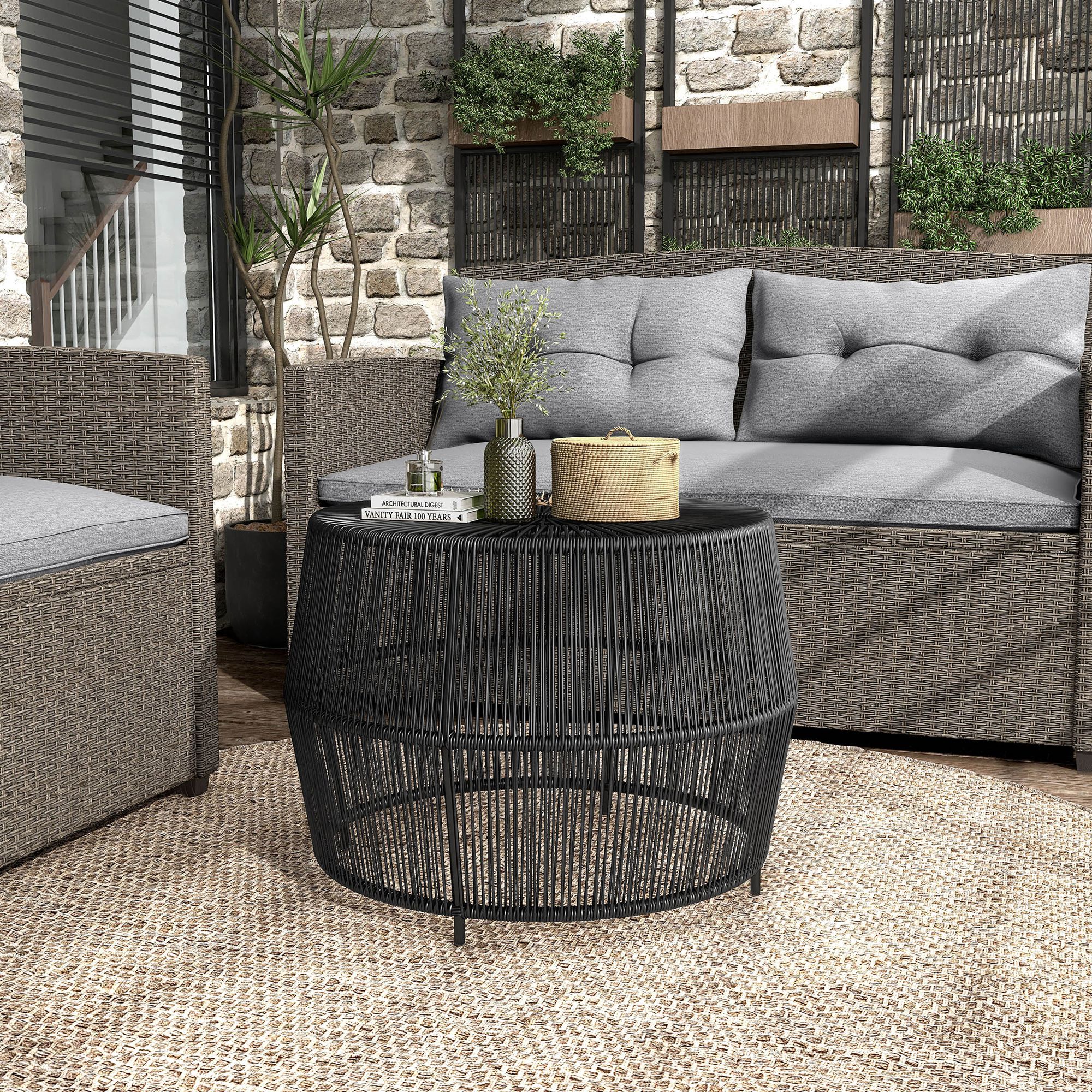 Ysar 21 3/4" Wide Black Wicker Round Outdoor Side Table