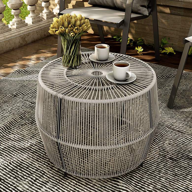 Image 1 Ysar 21 3/4" Wide Gray Wicker Round Outdoor Side Table