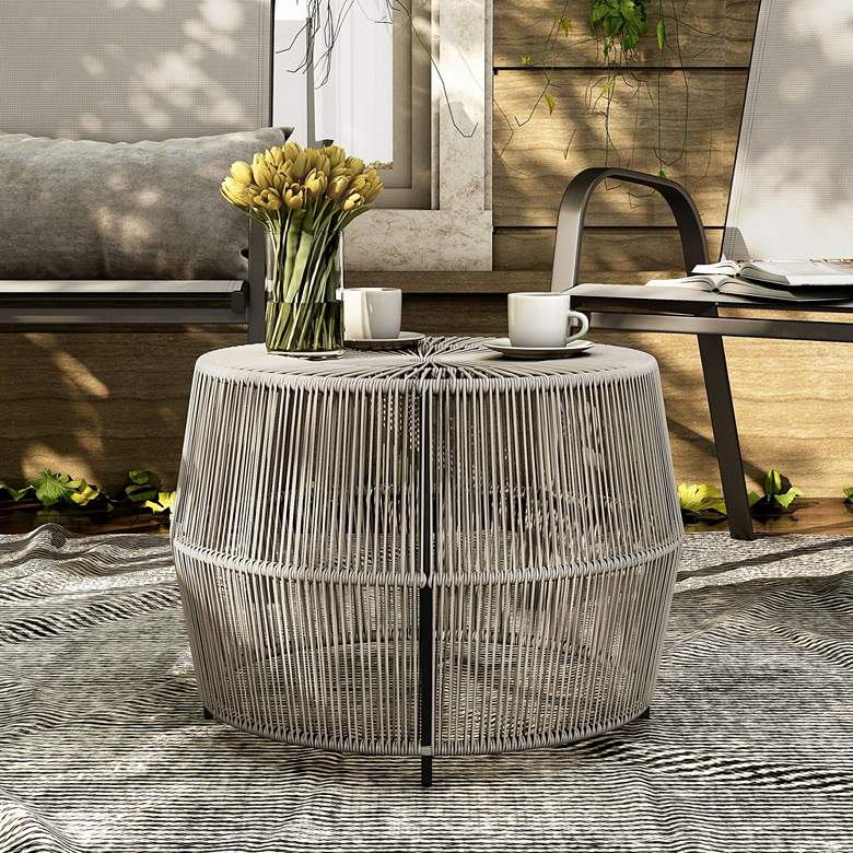 Image 7 Ysar 21 3/4" Wide Gray Wicker Round Outdoor Side Table more views