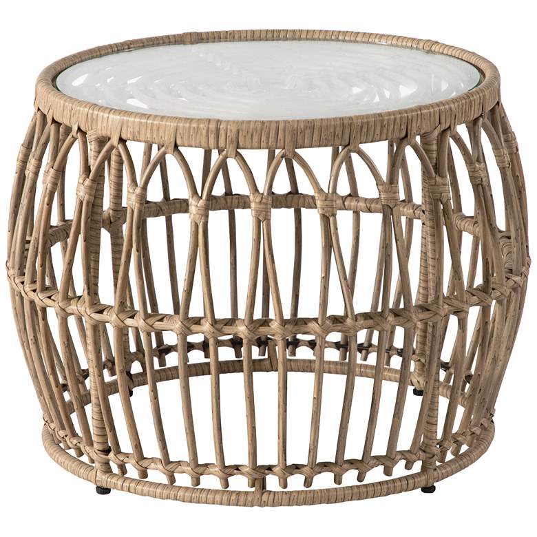 Image 2 Ysar 21 3/4" Wide Natural Wicker Round Outdoor Side Table