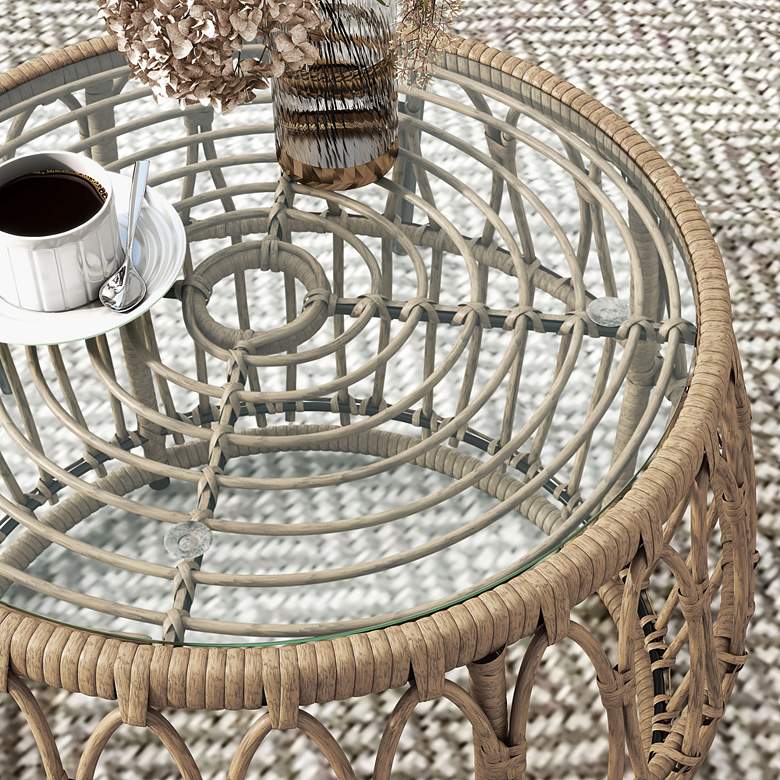 Image 3 Ysar 21 3/4" Wide Natural Wicker Round Outdoor Side Table more views