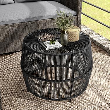 Ysar 21 3/4" Wide Black Wicker Round Outdoor Side Table