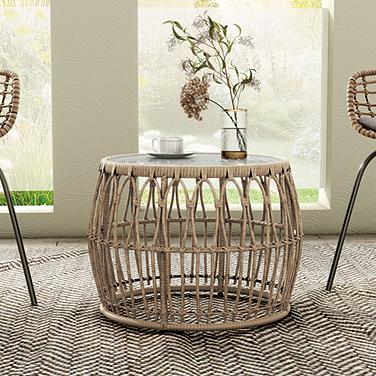 Ysar 21 3/4" Wide Natural Wicker Round Outdoor Side Table