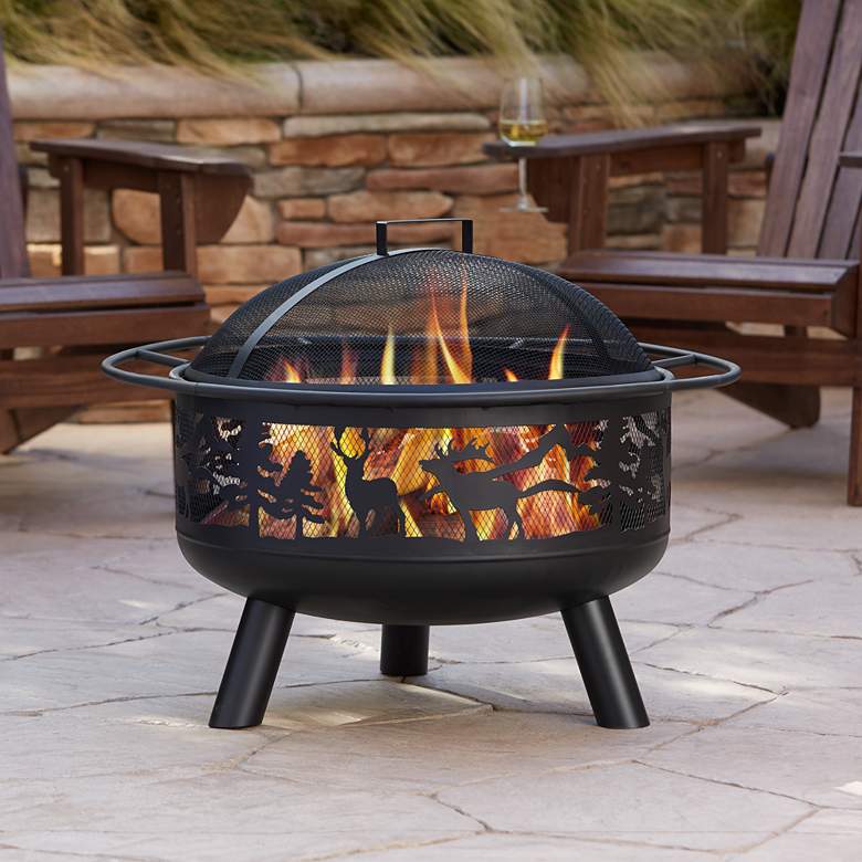 Yukon 30&quot; Wide Forest Animal Steel Outdoor Fire Pit