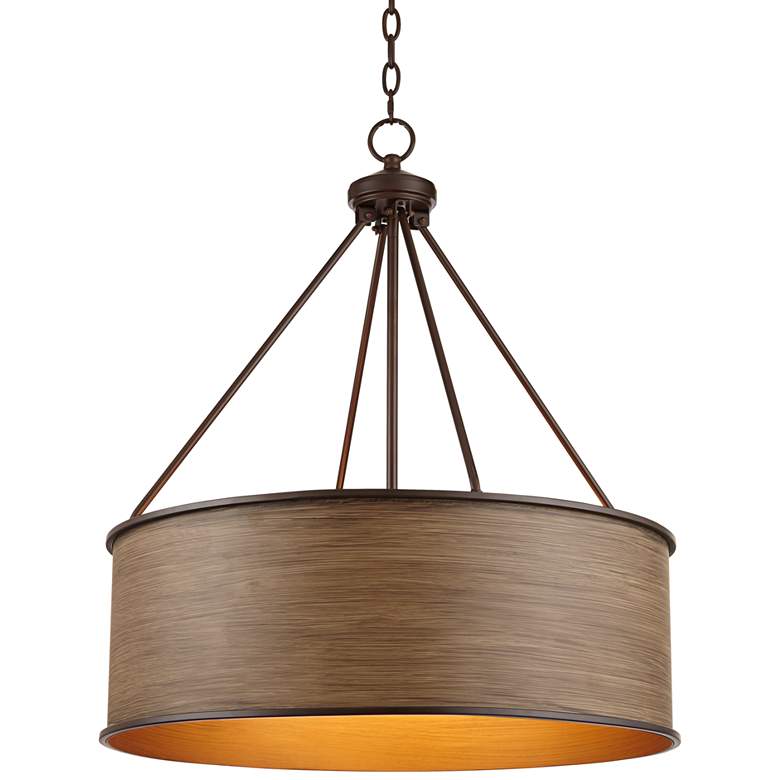 Image 1 Yulie 24 3/4" Wide Bronze and Wood Drum Pendant Light