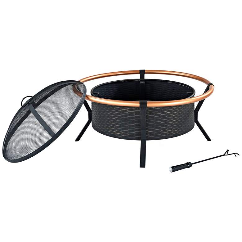 Image 1 Yuma Copper Ring 30" Wide Black Steel Outdoor Fire Pit