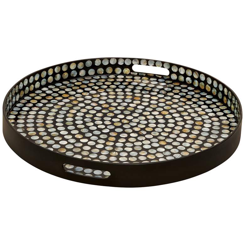 Image 2 Yuri Polished Black Mother of Pearl Round Tray with Handles