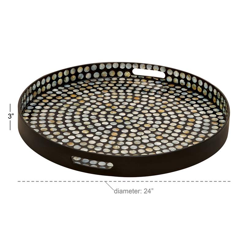 Image 4 Yuri Polished Black Mother of Pearl Round Tray with Handles more views