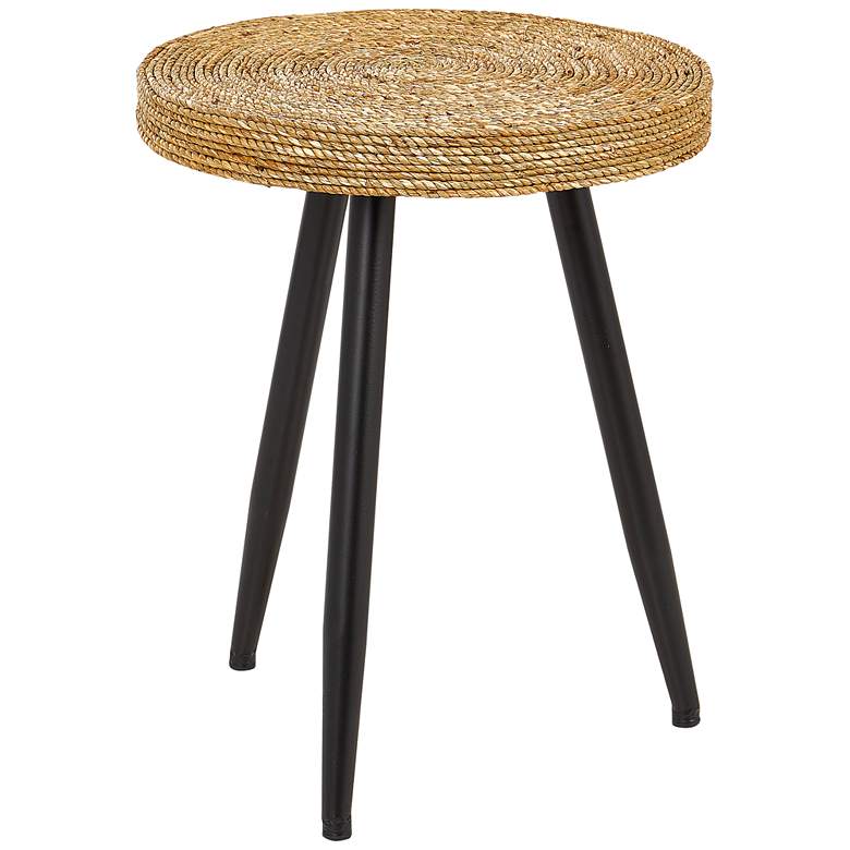 Image 1 Yvonne 16 inchW Brown Seagrass Black Metal Tripod Accent Table
