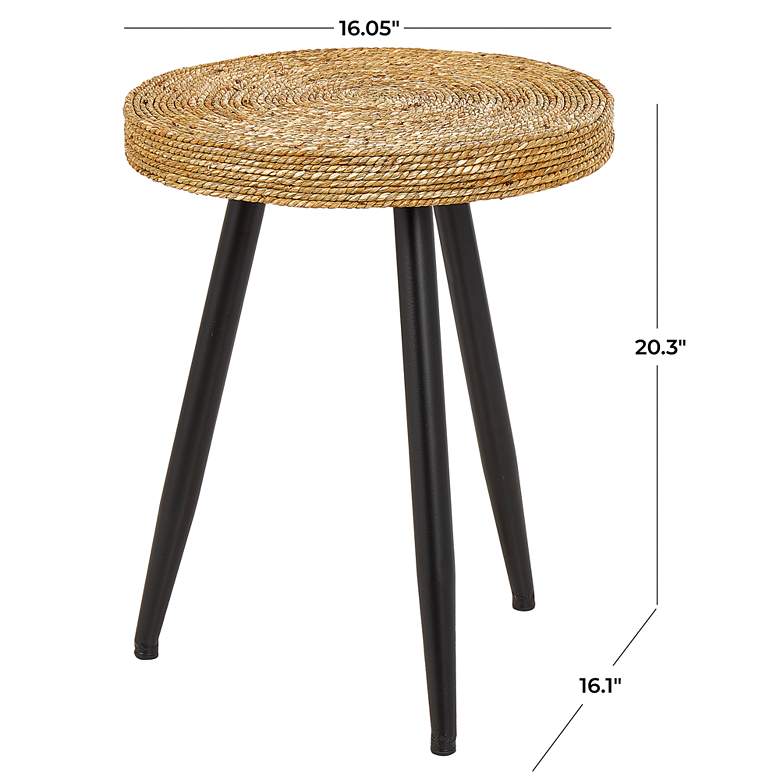 Image 3 Yvonne 16 inchW Brown Seagrass Black Metal Tripod Accent Table more views