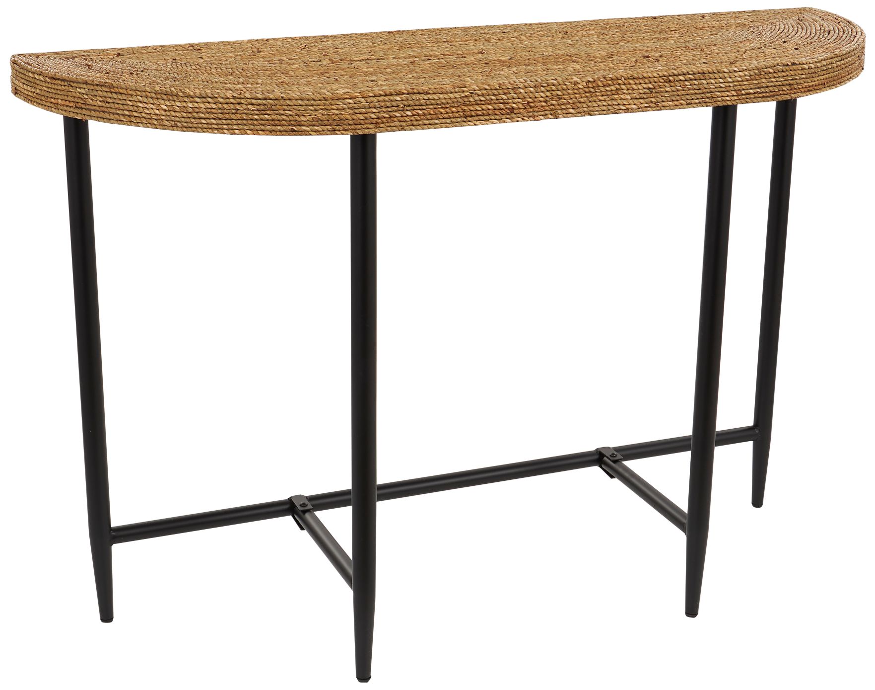 Yvonne 47 1/2"W Brown Seagrass Black Metal Console Table