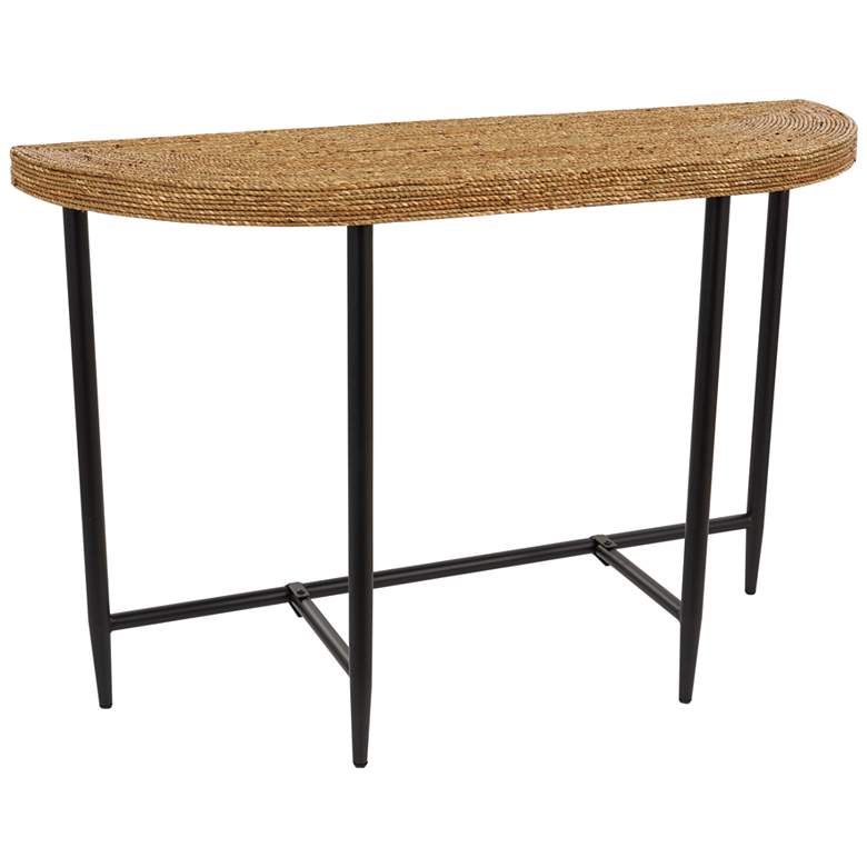 Image 2 Yvonne 47 1/2 inchW Brown Seagrass Black Metal Console Table