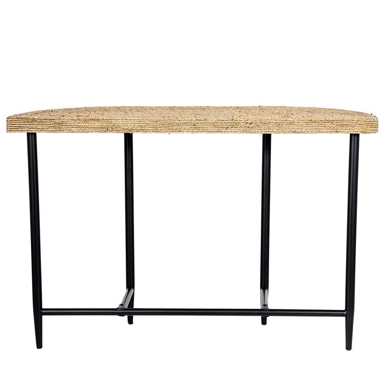 Image 5 Yvonne 47 1/2 inchW Brown Seagrass Black Metal Console Table more views