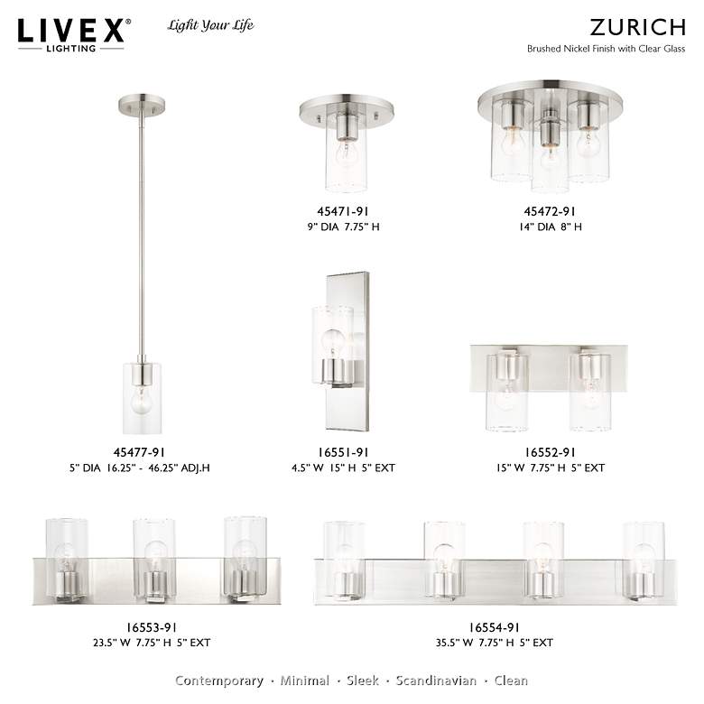 Image 2 Zürich 1 Light Brushed Nickel Wall Sconce more views