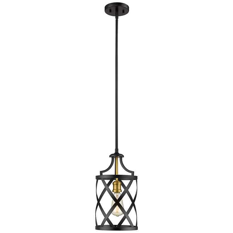 Image 1 Z-Lite 1 Light Mini Pendant in Matte Black + Olde Brass Finish