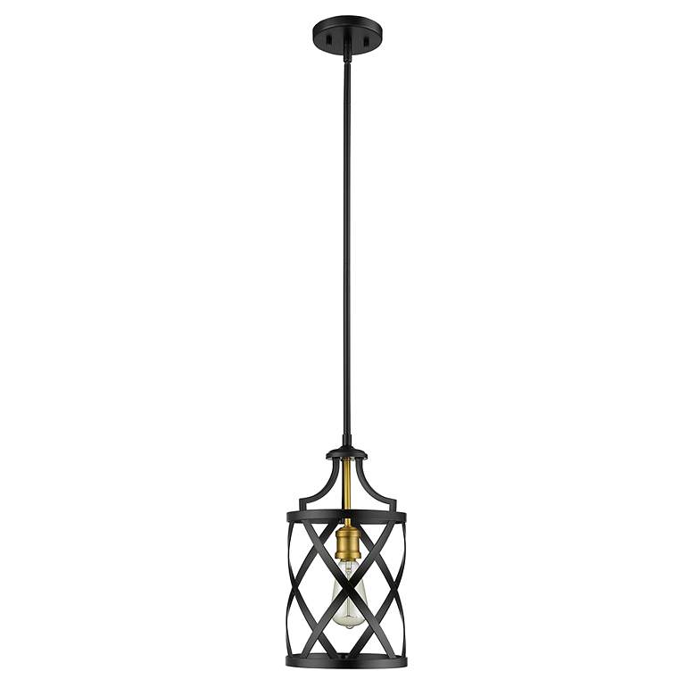 Image 7 Z-Lite 1 Light Mini Pendant in Matte Black + Olde Brass Finish more views