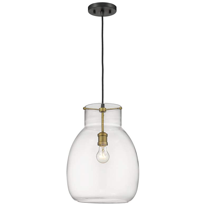 Image 1 Z-Lite 1 Light Pendant in Matte Black + Olde Brass Finish