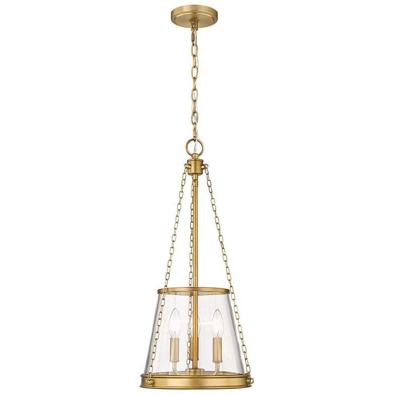 Image 1 Z-Lite 12 inch Wide 3-Light Glass and Rubbbed Brass Finish Cone Pendant