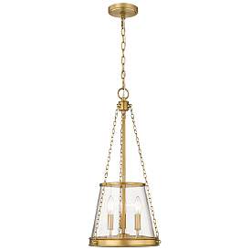 Image1 of Z-Lite 12" Wide 3-Light Glass and Rubbbed Brass Finish Cone Pendant