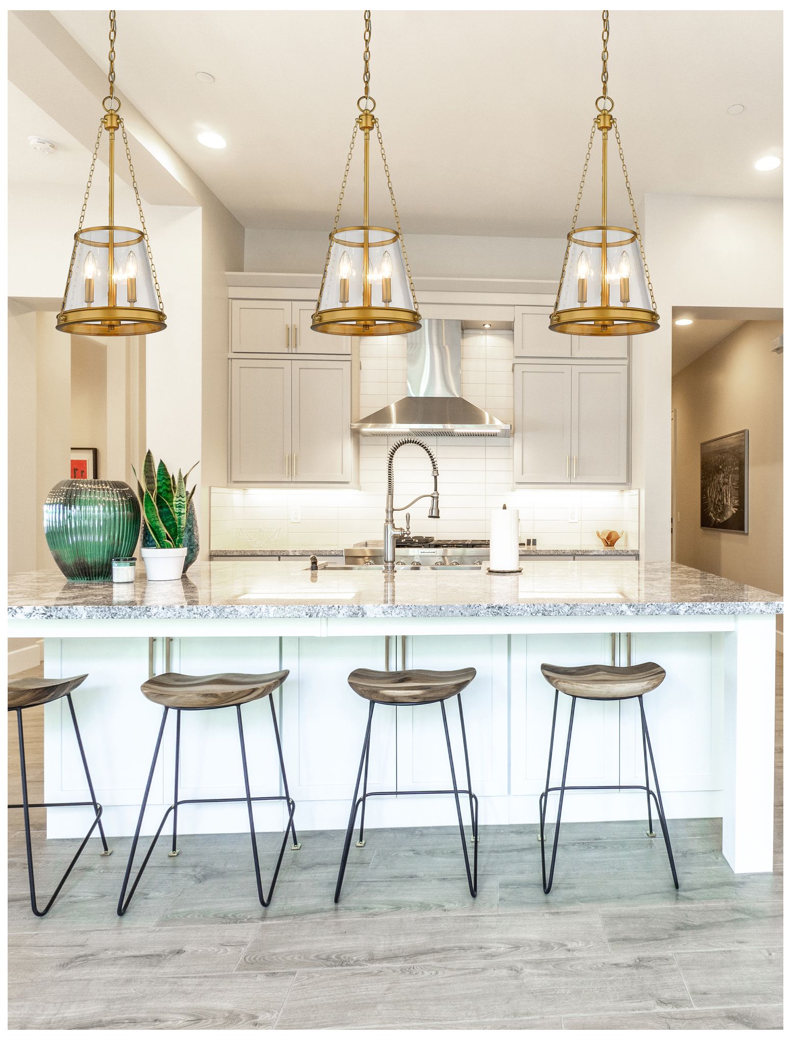 Image 2 Z-Lite 12" Wide 3-Light Glass and Rubbbed Brass Finish Cone Pendant more views