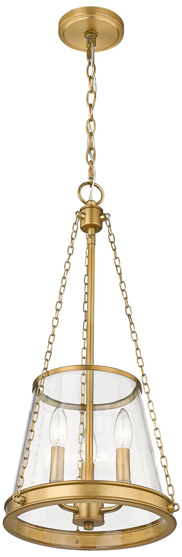 Image 4 Z-Lite 12" Wide 3-Light Glass and Rubbbed Brass Finish Cone Pendant more views