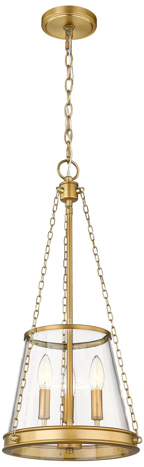 Image 5 Z-Lite 12" Wide 3-Light Glass and Rubbbed Brass Finish Cone Pendant more views