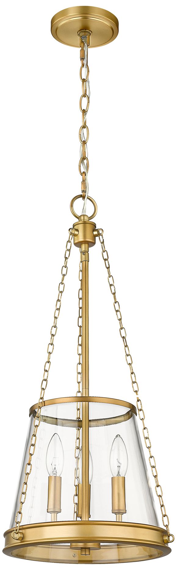 Image 7 Z-Lite 12" Wide 3-Light Glass and Rubbbed Brass Finish Cone Pendant more views