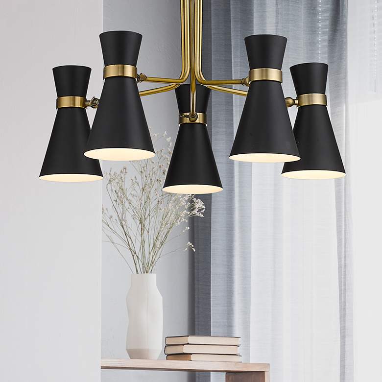 Image 2 Z-Lite 5 Light Chandelier in Matte Black + Heritage Brass Finish